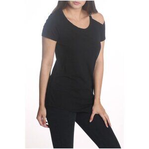 American Able Black Cotton Blend Asymmetrical Top with Cut Out Medium